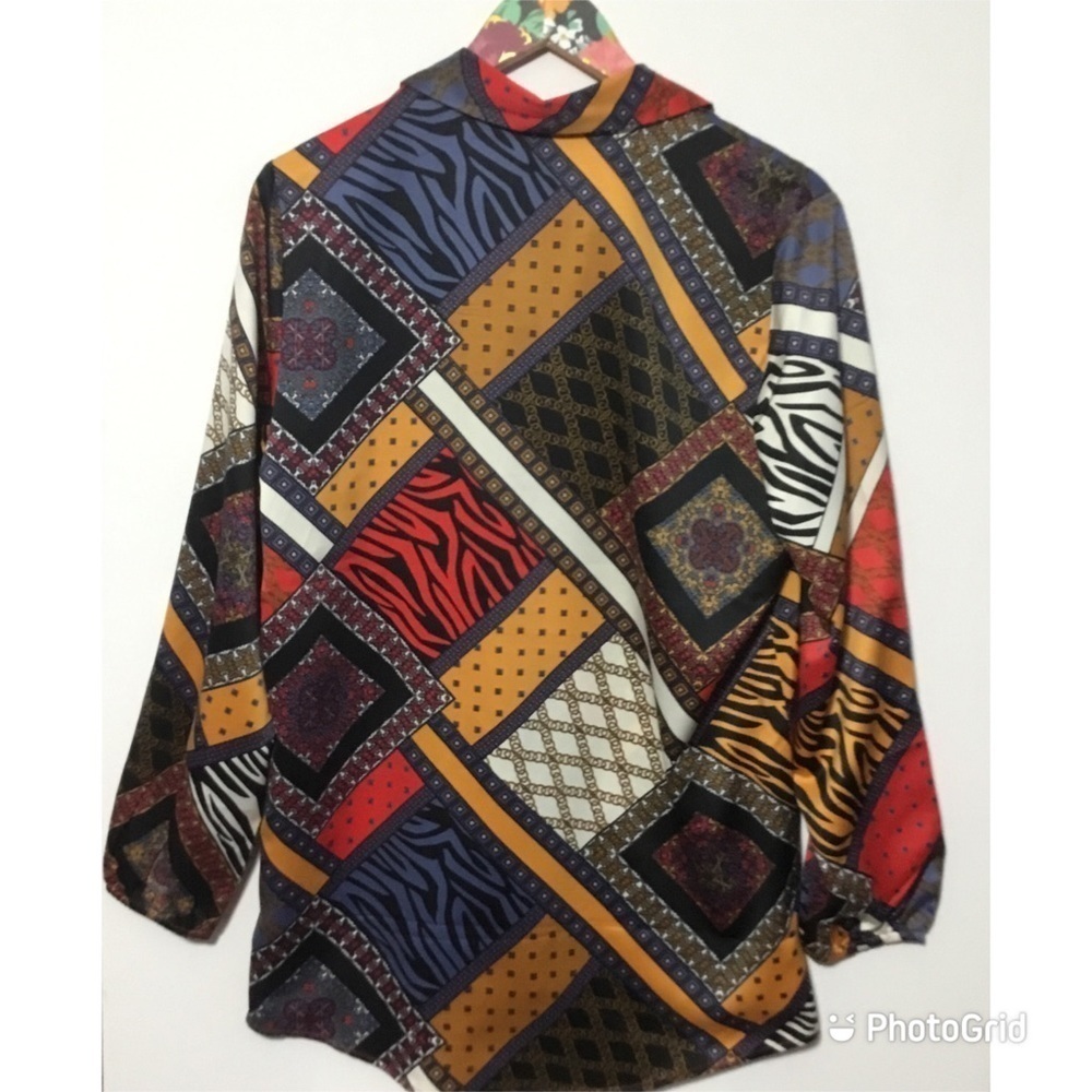 Marc New York Patchwork Geometric & Animal Print Blouse Size M - Picture 6 of 12